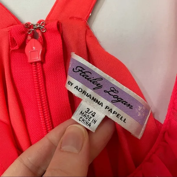 Hailey Logan Neon Orange Prom Dress Womens 4 Short Draped Barbie Mini Rhinestone - Image 5