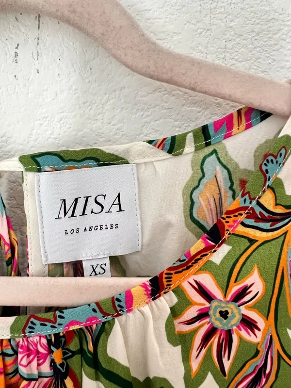 MISA Los Angeles Mabel Green Floral Mini Dress Botanical Print Flutter Sleeve XS - Image 10
