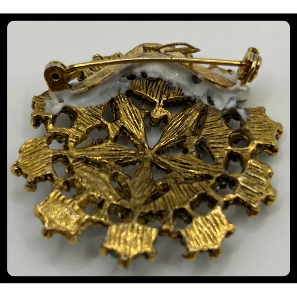 Unbranded Filigree Flower Brooch Women Small Gold Blue Turquoise Enamel Vintage - Image 5