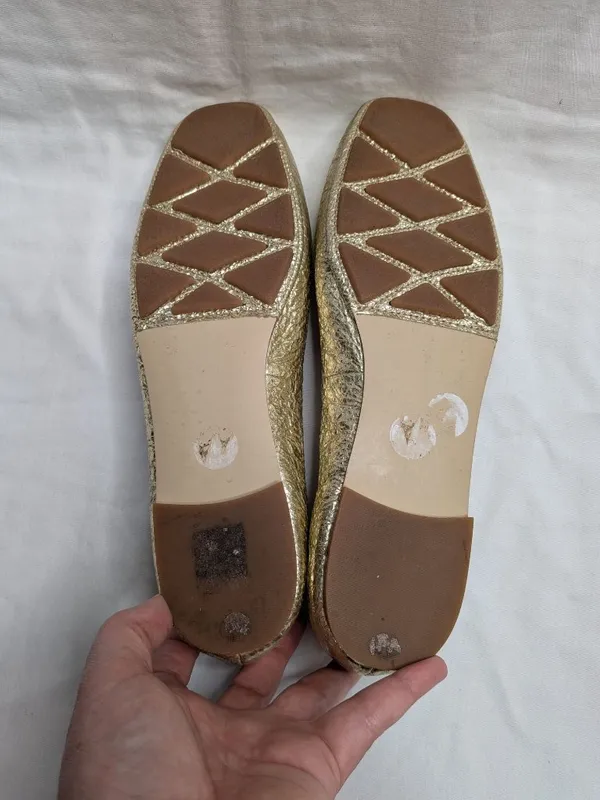 Tory Burch Laila 2 Bow Driver Metallic Gold Leather Ballet Flats Size 8.5 - Image 8
