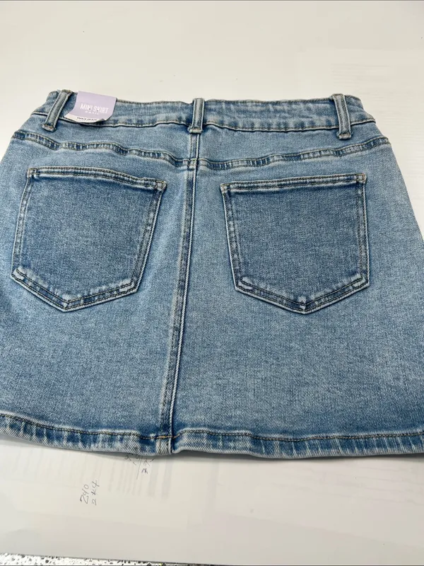 Wax Jean Light Wash Denim Mini Skirt - Image 10