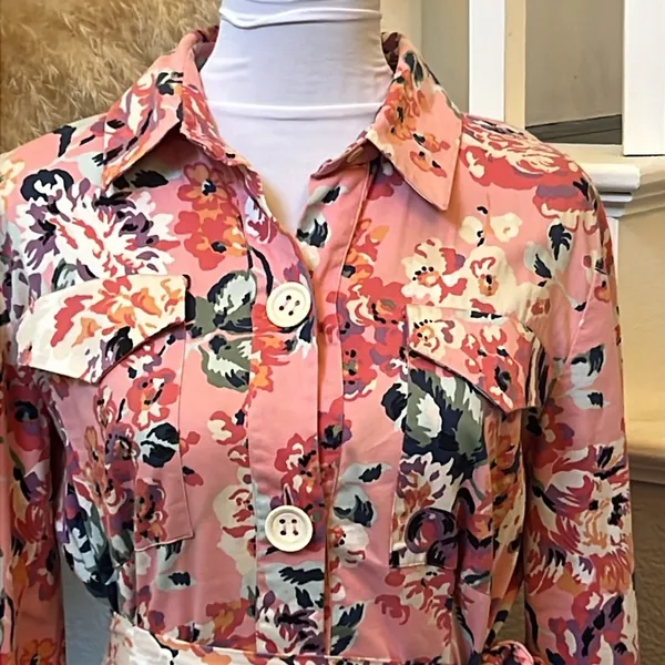 Zara Long Sleeves Side Pockets Floral Print Shirt MIDI Dress Size Small - Image 3