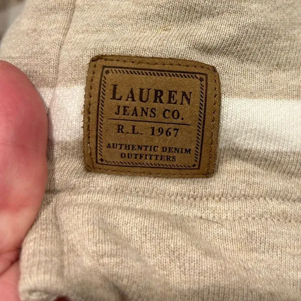 VTG Lauren Ralph Lauren Petite Small Beige‎ Striped Quarter Zip Cotton Pullover - Image 2