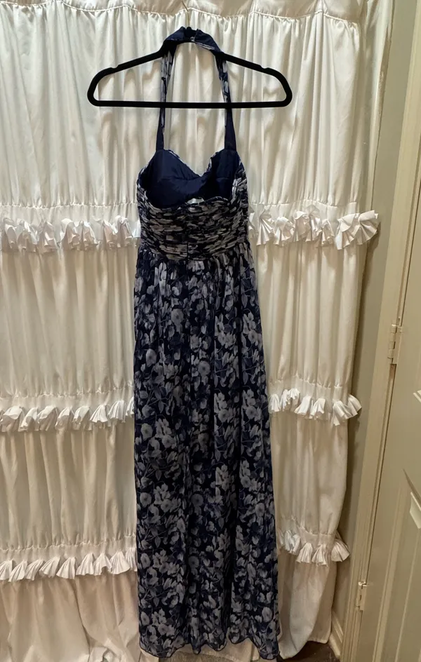 Lulus Illustrious Aura Navy Blue Floral Pleated Halter Maxi Dress - Image 2