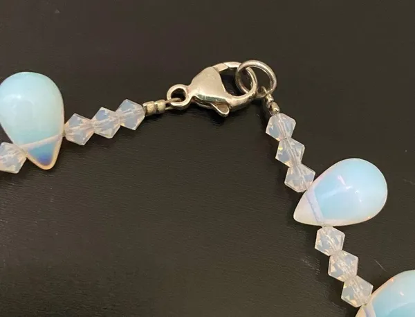 Opalite Teardrop Top Drilled Beaded 18” Necklace W/ Sterling Silver Clasp 32g. - Image 13