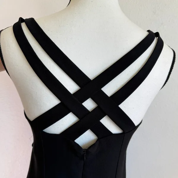 VTG Y2K Sz 10 Evening Dress Slit Beaded‎ Tassel Black Whimsygoth Romantic Gown - Image 4