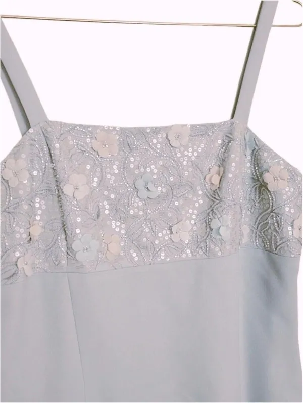 Elegant Light Blue Sleeveless Dress with‎ Floral Lace Bodice - Image 6