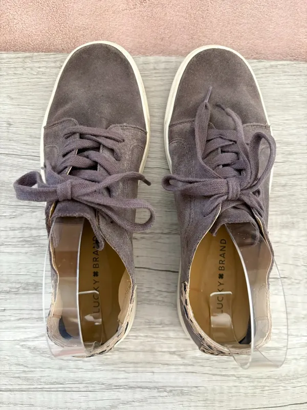 Lucky Brand Loucia Gray Suede Leopard White Midsole Lace Up Sneaker 7.5 $80 - Image 4