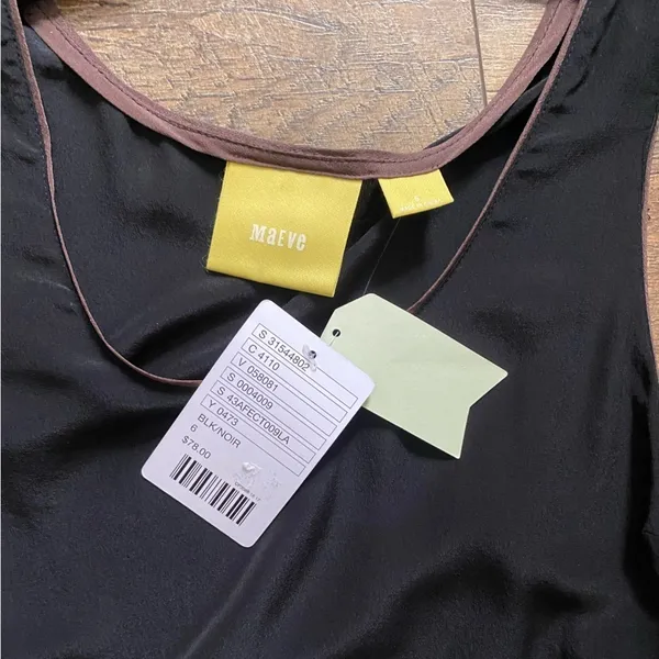 NWT Anthropologie “Maeve” 100% Silk Black/Brown High-Low Tank Size 4 - Image 5