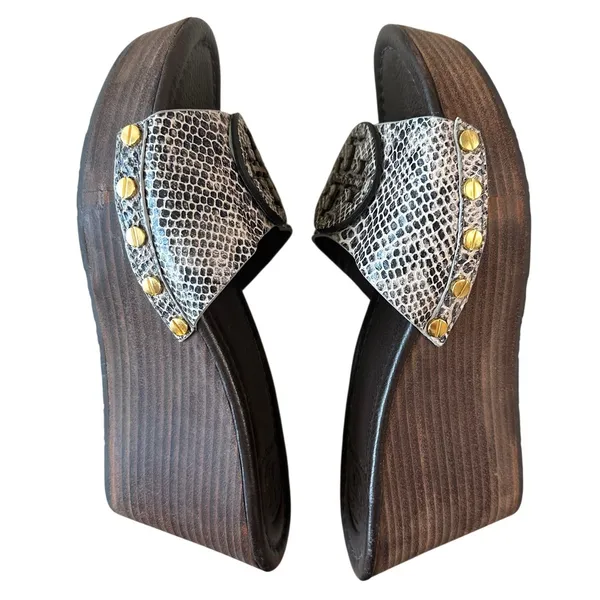 Tory Burch Robinson Snake Embossed Wedge Slides Sandals Sz‎ 7.5 Dust Bag - Image 9