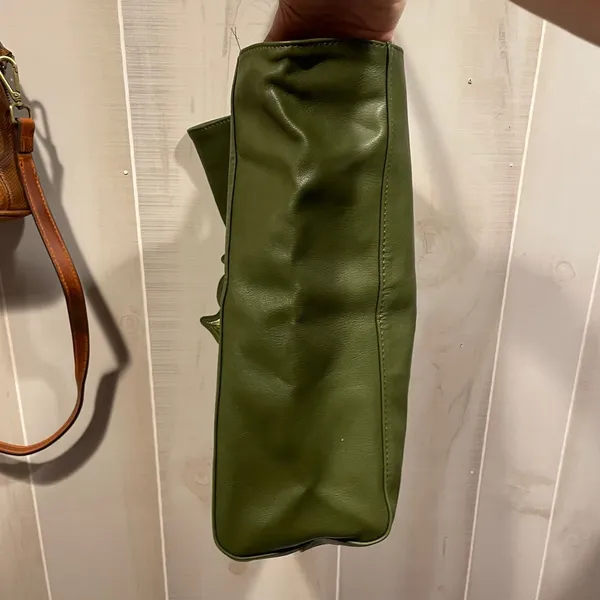 Cute olive stripe boujee Saks vegan leather shopper tote floral bag tag - Image 3