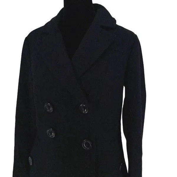 Banana Republic Womens Double Breasted Notch Collar Wool Blend Peacoat Black XS - Image 4