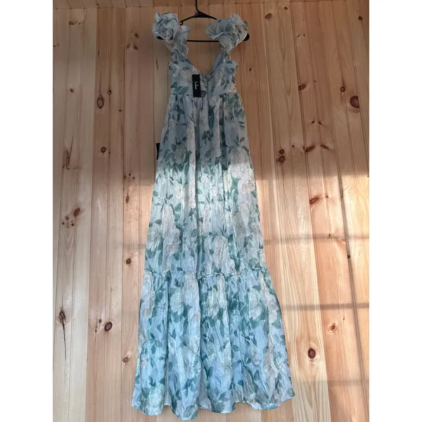 NWT Lulus Soiree Perfection Light Blue Floral Ruffled Tiered Maxi Dress Size S - Image 4