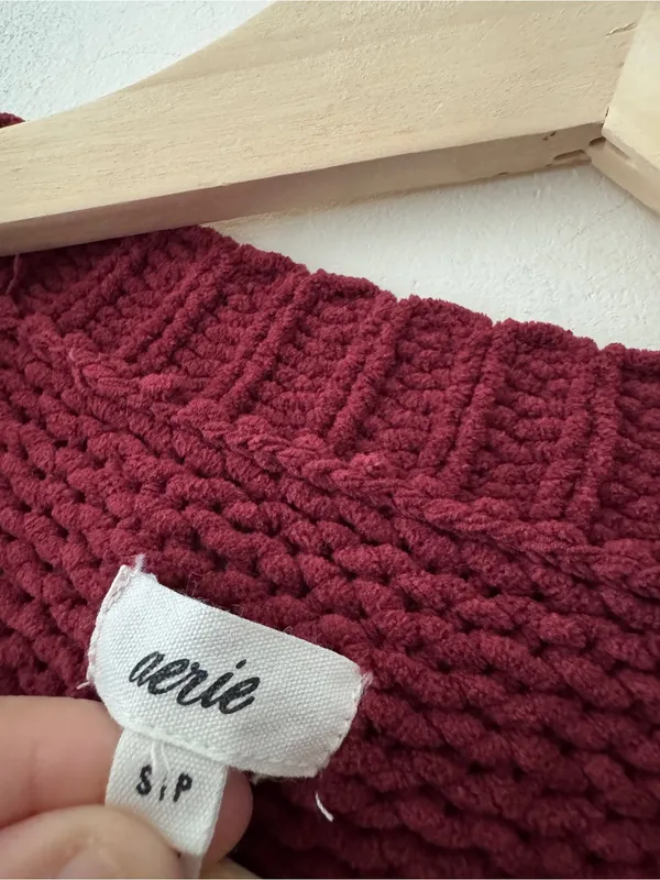 Aerie Chenille Chunky Knit Like Candy Deep Cherry Burgundy Sweater - Image 8