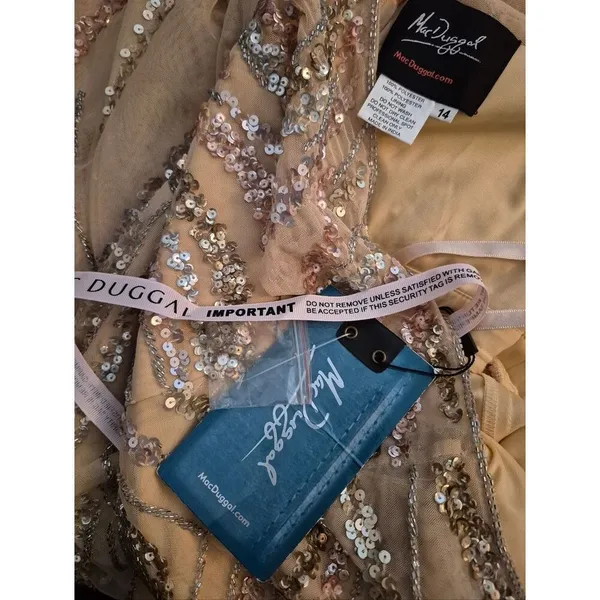 Mac Duggal 5445 Size 14 Beige Beaded Sequined Embellished Long Maxi Gown Dress - Image 16