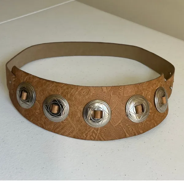Vintage Embossed Faux Leather Wide Concho Belt Western Boho 28–32 Cowgirl Edgy - Image 15