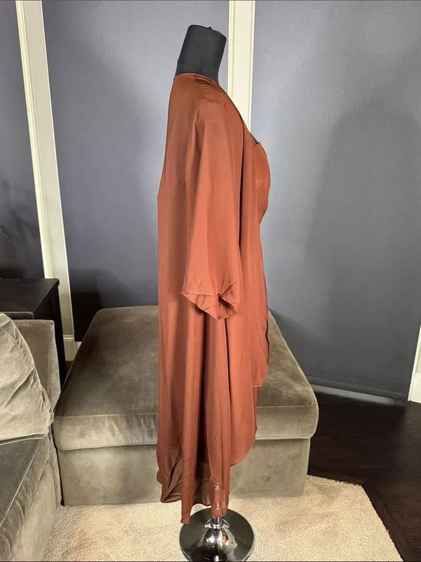Women’s Brown Chiffon Formal Mother of the Bride Dress Draped Jacket Size 14 NWT - Image 3
