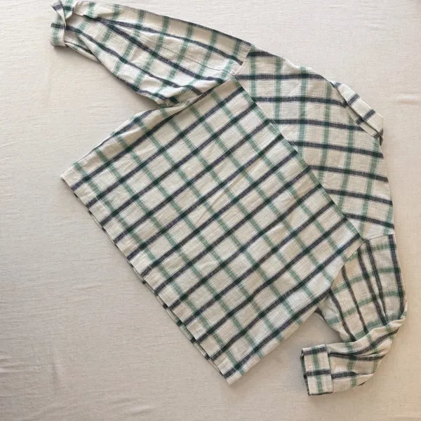 Zara‎ Womens XL Green Black Plaid Button Down Shacket Oversized Textured Jacket - Image 4