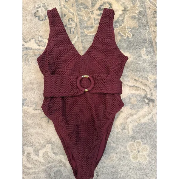 Montce Maroon Crochet Kim One-Piece Belted Swimsuit XL NEW - Image 5