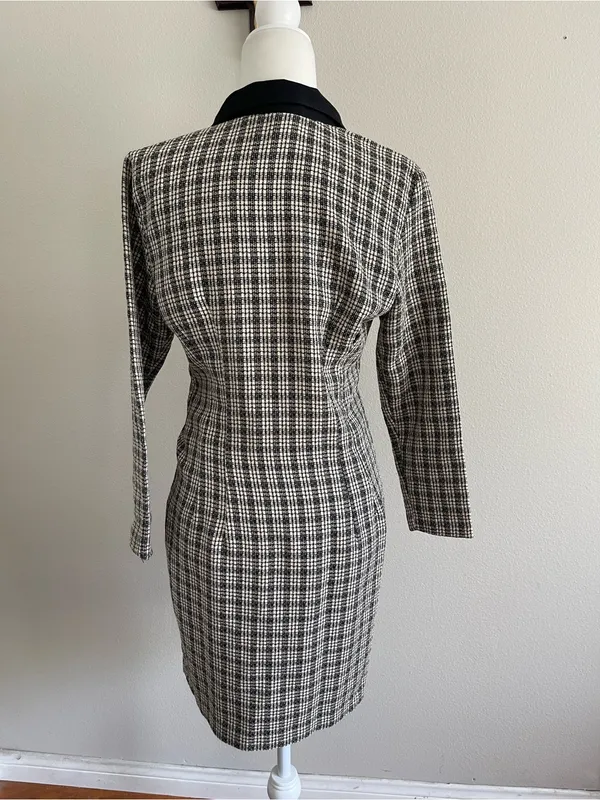 Mystic Black & White Plaid Double-Breasted Mini Dress - Image 5