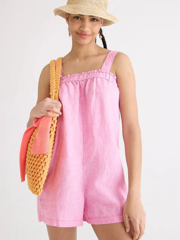 NWT J. Crew Size Medium Black Relaxed 100% Linen Sleeveless Stretch Romper NEW - Image 2