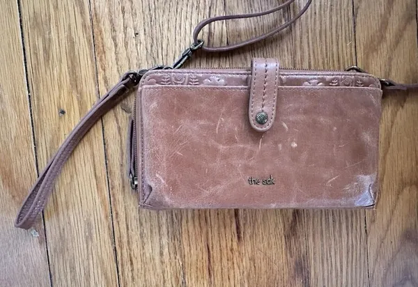 THE SAK Iris Tobacco Brown Flower Embossed Smartphone Crossbody Wristlet Wallet - Image 2