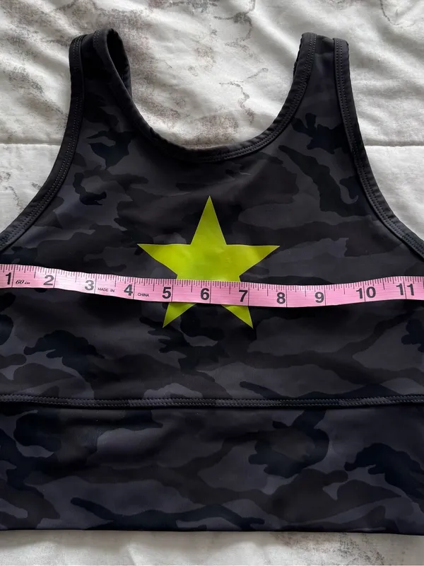 Strut dark grey Camo Sports Bra Top with Yellow Star, size XS athletic workout - Image 5