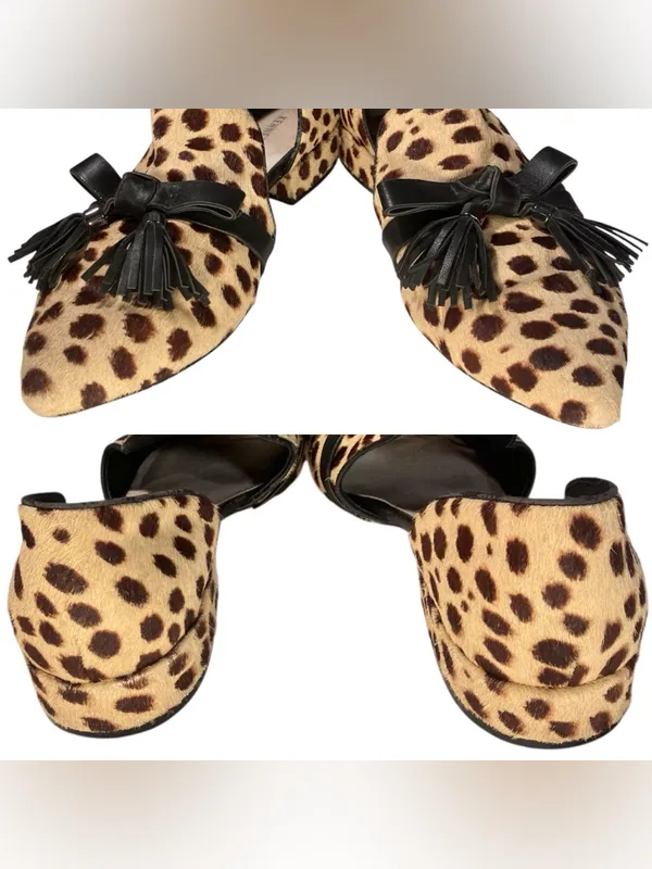 Kenneth Cole D'orsay Flat Pony Hair Leopard Animal Print Pointed Toe Bow Tassel - Image 3