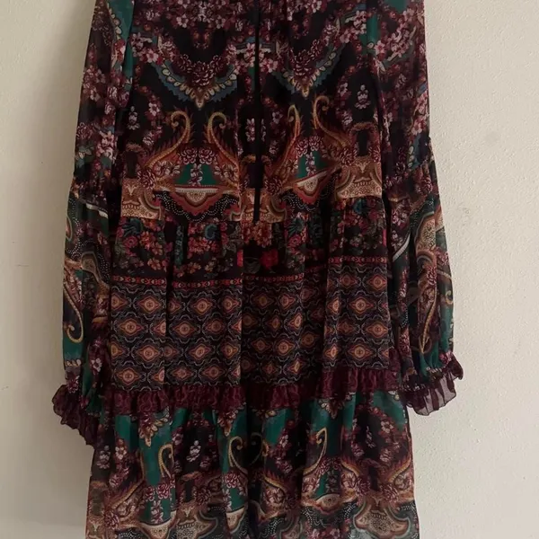Alice + Olivia Marella Paisley Mock-Neck Blouson-Sleeve Tunic Dress Boho 4 - Image 5