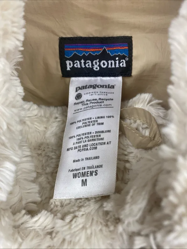Patagonia Women Cream High Pile Fleece Jacket Asymmetric Collar Pelage Medium - Image 3