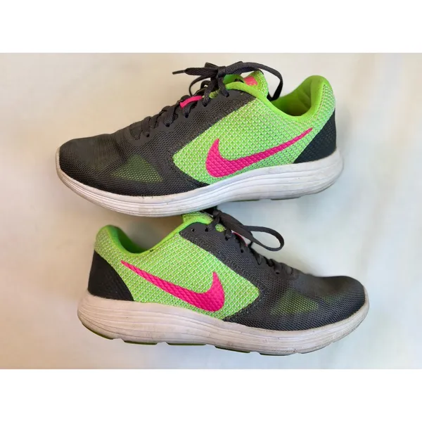 Nike Revolution 3‎ Women's Gray/Neon Pink/Green Size 9.5 Mesh Lace Up Running - Image 5