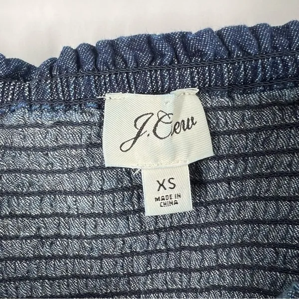 J.‎ Crew Dark Blue Chambray Smocked Puff Sleeve Top Peasant Milkmaid - Image 9