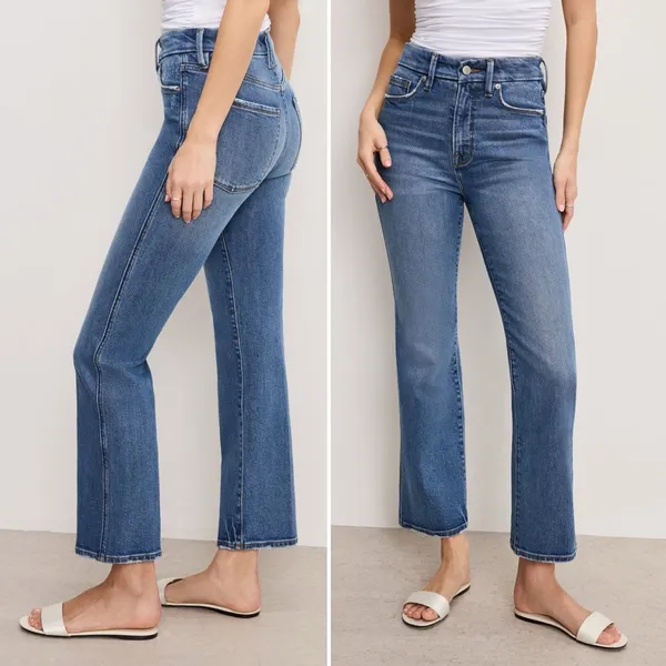 Good American Good Curve Straight Jeans Medium Wash Fray Pockets Size 26 | 2 - Image 13