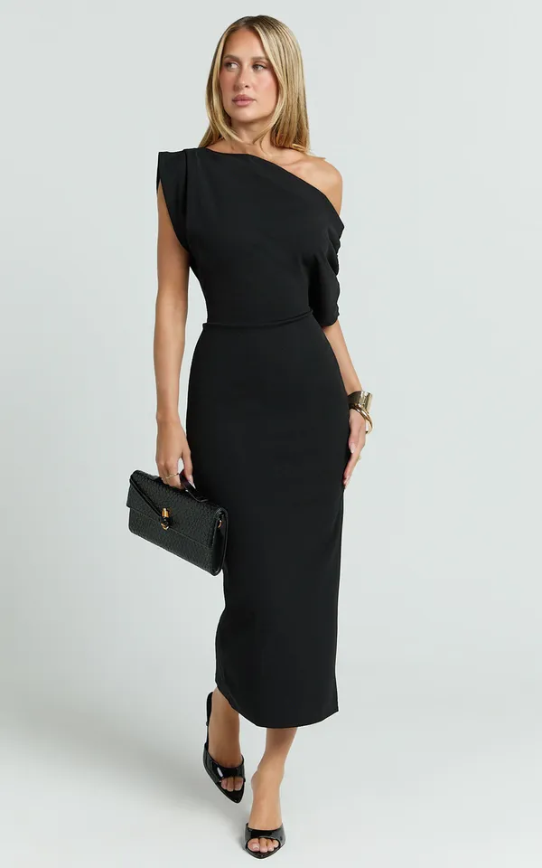 New Showpo Nalfie Midi Dress Tipped Shoulder Jersey Drape Dress -Small MSRP $99 - Image 5