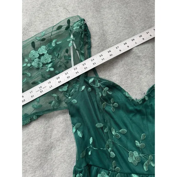 Lulus Darling‎ Charisma Emerald Mesh Embroidered Midi Dress Size Small NWT - Image 12