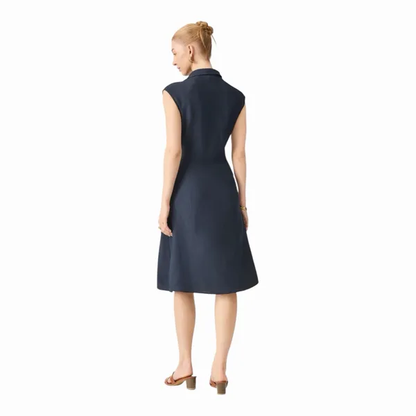 OGL Denim Look Midi Dress Collared Tie Waist Linen Blend NWT Extra Small - Image 11