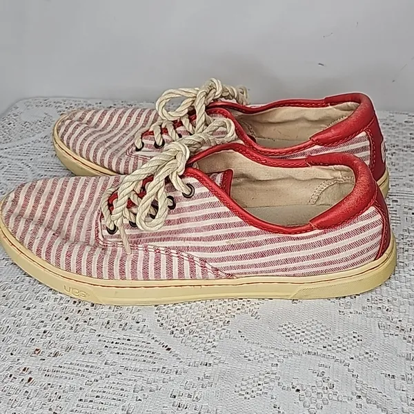 UGG Eyan ll striped low top canvas rope laced up red white sneakers shoes sz 9 - Image 4