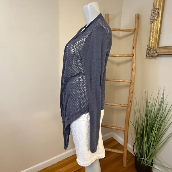 Abercrombie & Fitch Vintage Sweater Dusty Blue Open Knit Waterfall Cardigan M/L - Image 7