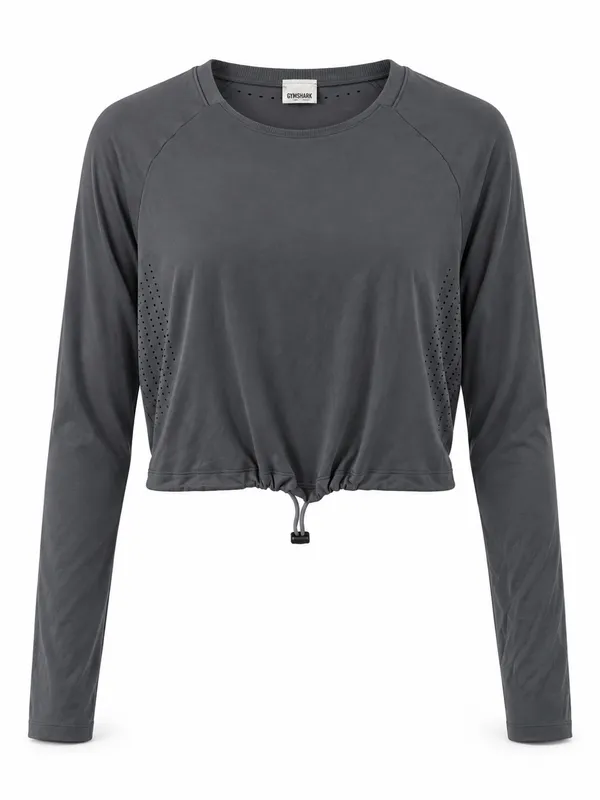 Gymshark Gray Long Sleeve Cropped Training Top Drawcord Hem Women S - Image 2