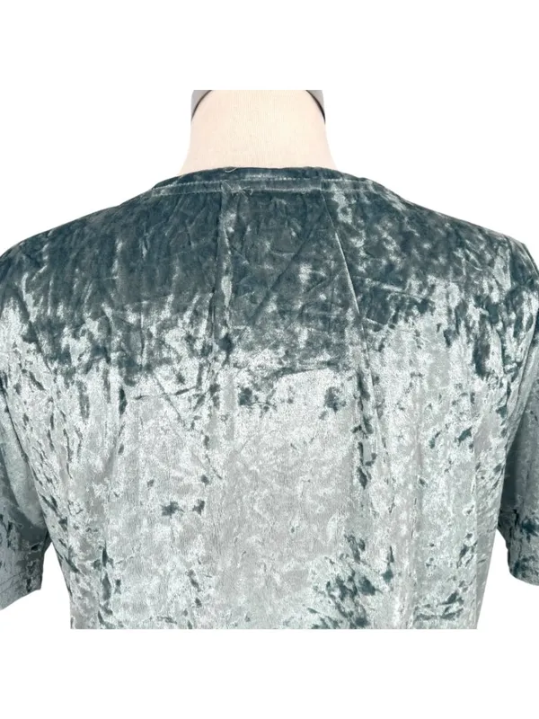 POL Jen Crushed Velvet Short Sleeve Tee Blue Sage Size Large Boho Retro Casual - Image 6