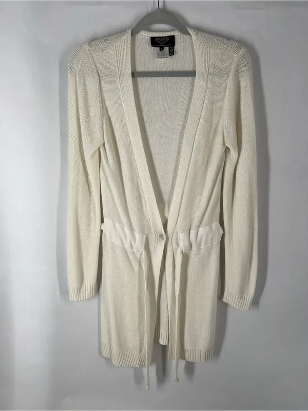 Angel Apparel Ivory Belted Longline‎ Cardigan Sweater Size S - Image 10