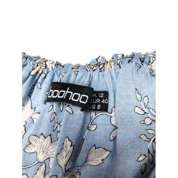 Boohoo Blue Yellow Floral Spaghetti Strap Tiered Maxi‎ Dress Size 8 - Image 6
