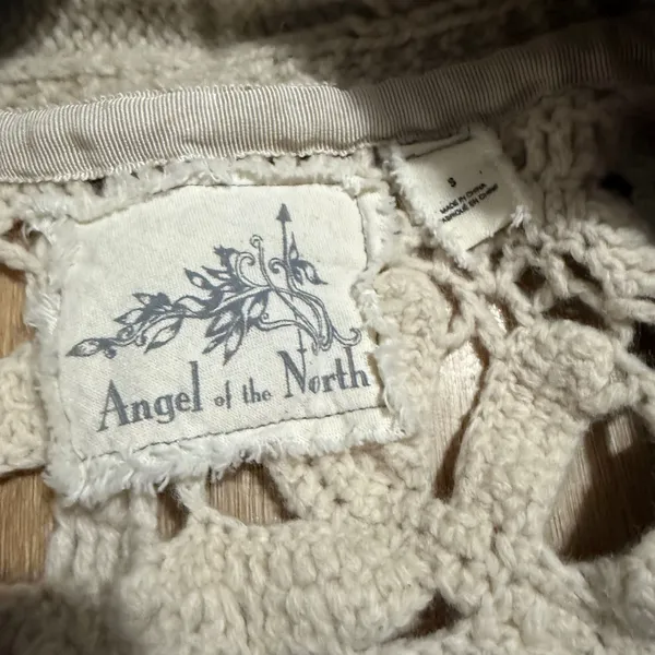 Angel of‎ the North Crochet Knit Cardigan Cream Boho Cottagecore Anthropologie - Image 6