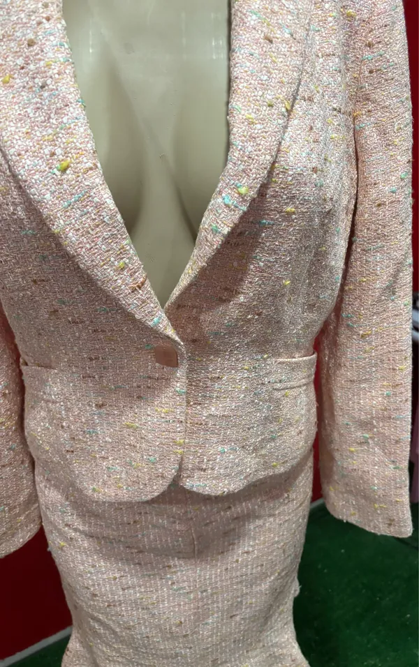 Sara Campbell Pink Tweed Ruffle Hem Skirt Suit - Image 2