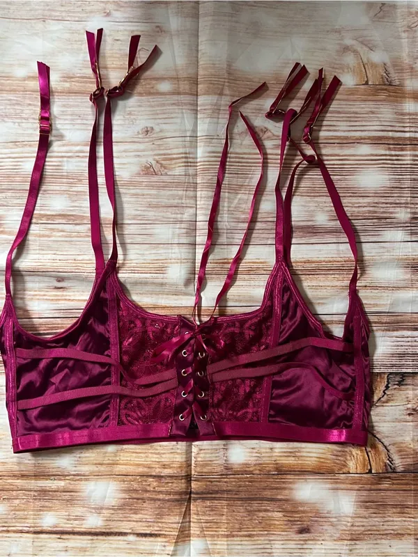 Dreamgirl Starstruck Purple Satin 3 Pc Bra Garter G String Set Sz XL - Image 4