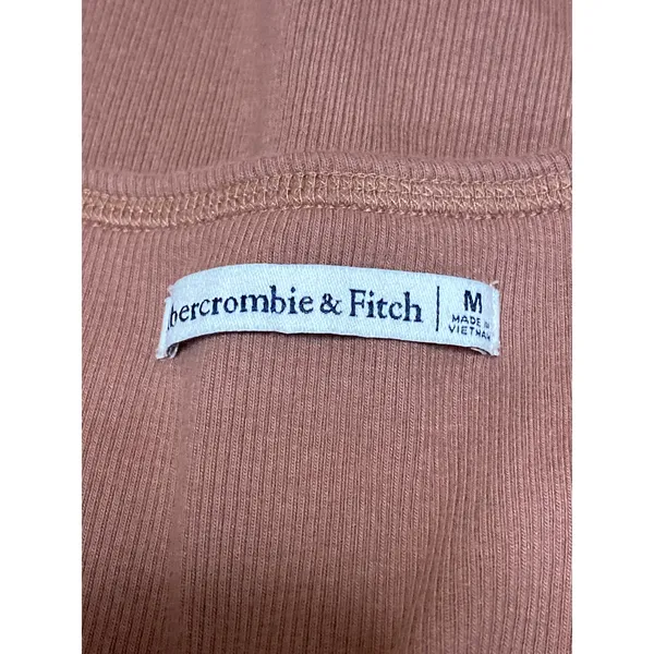 Abercrombie & Fitch Women's Brown Rib Knit Henley Long Sleeve Crop Shirt Top M - Image 4