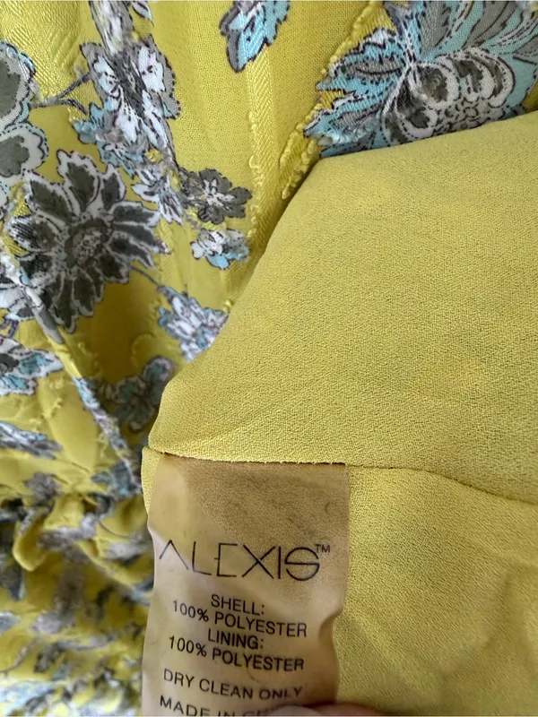 Alexis Auja Floral Print Crepe Midi Dress Lime Green Yellow Ruffle Size Small - Image 4