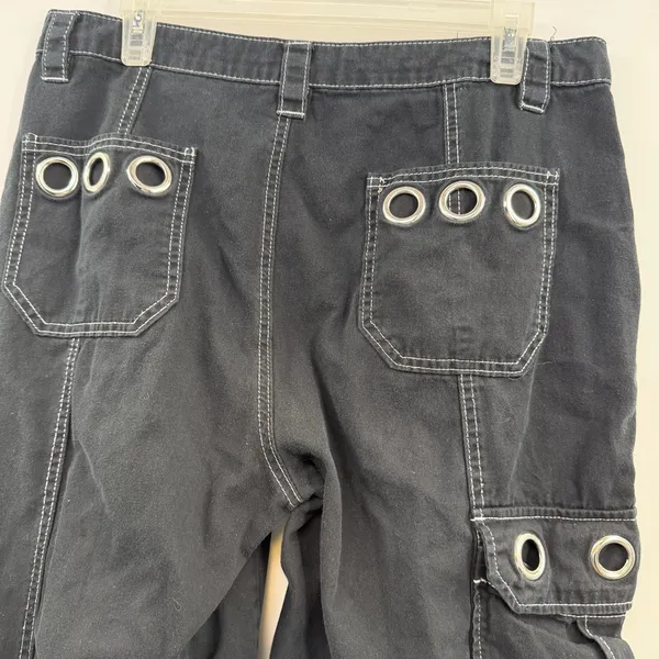 Hot Topic Grommet Carpenter Pants Womens 11 Black Y2K Goth Cargo Wide Leg - Image 6