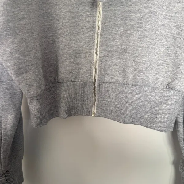 UFC Fit Women's Cropped Gray Zip-Up Hoodie with Drawstring Medium - Image 5