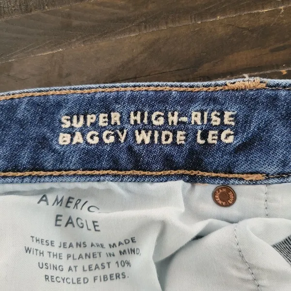American Eagle Super High Rise Distressed Baggy Wide Leg Jeans Womens 14 Long - Image 8
